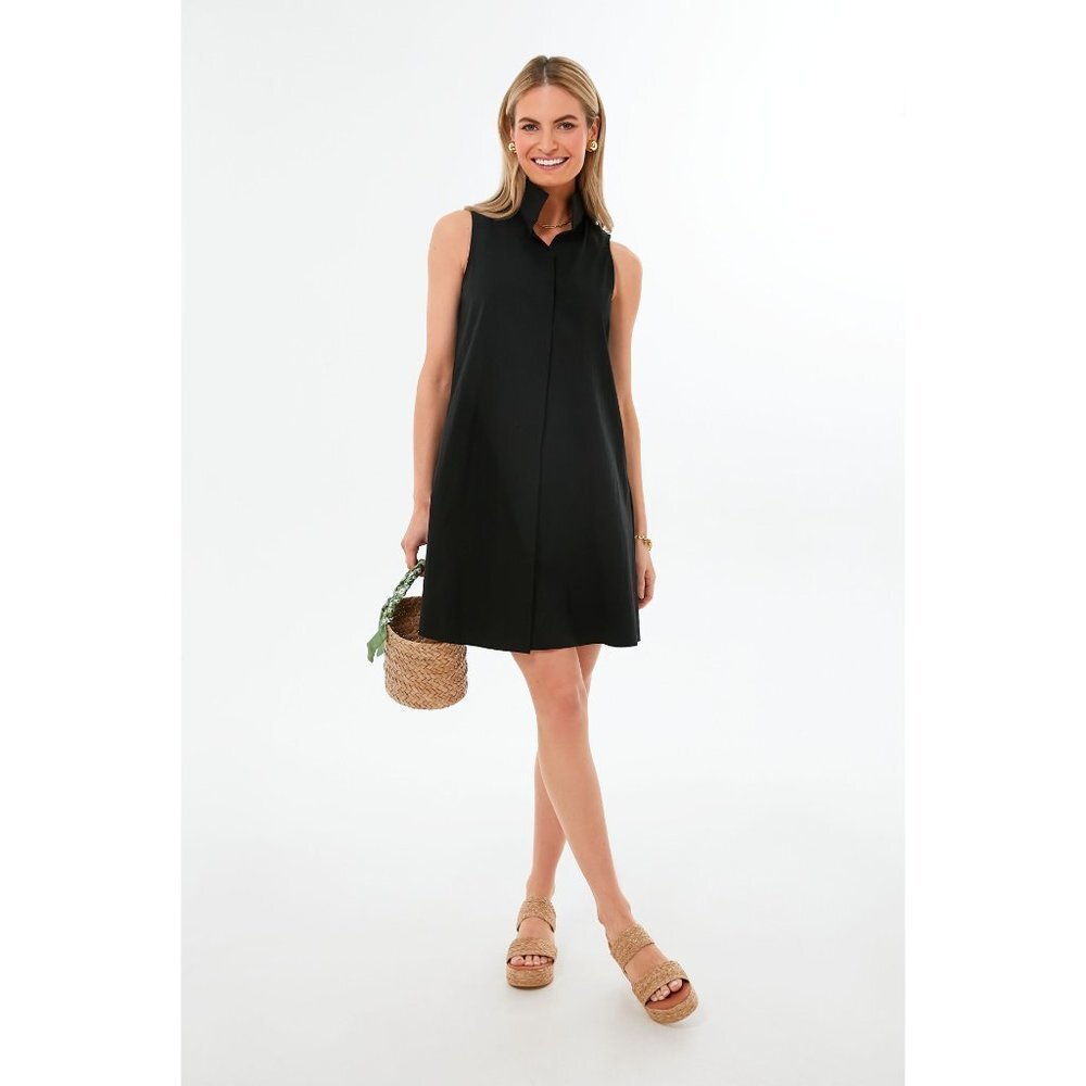 Tuckernuck Women's Black Sleeveless Charlie Shirt Dress sz S Stretch Sheen NWT